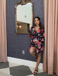 Red Floral Satin Dress