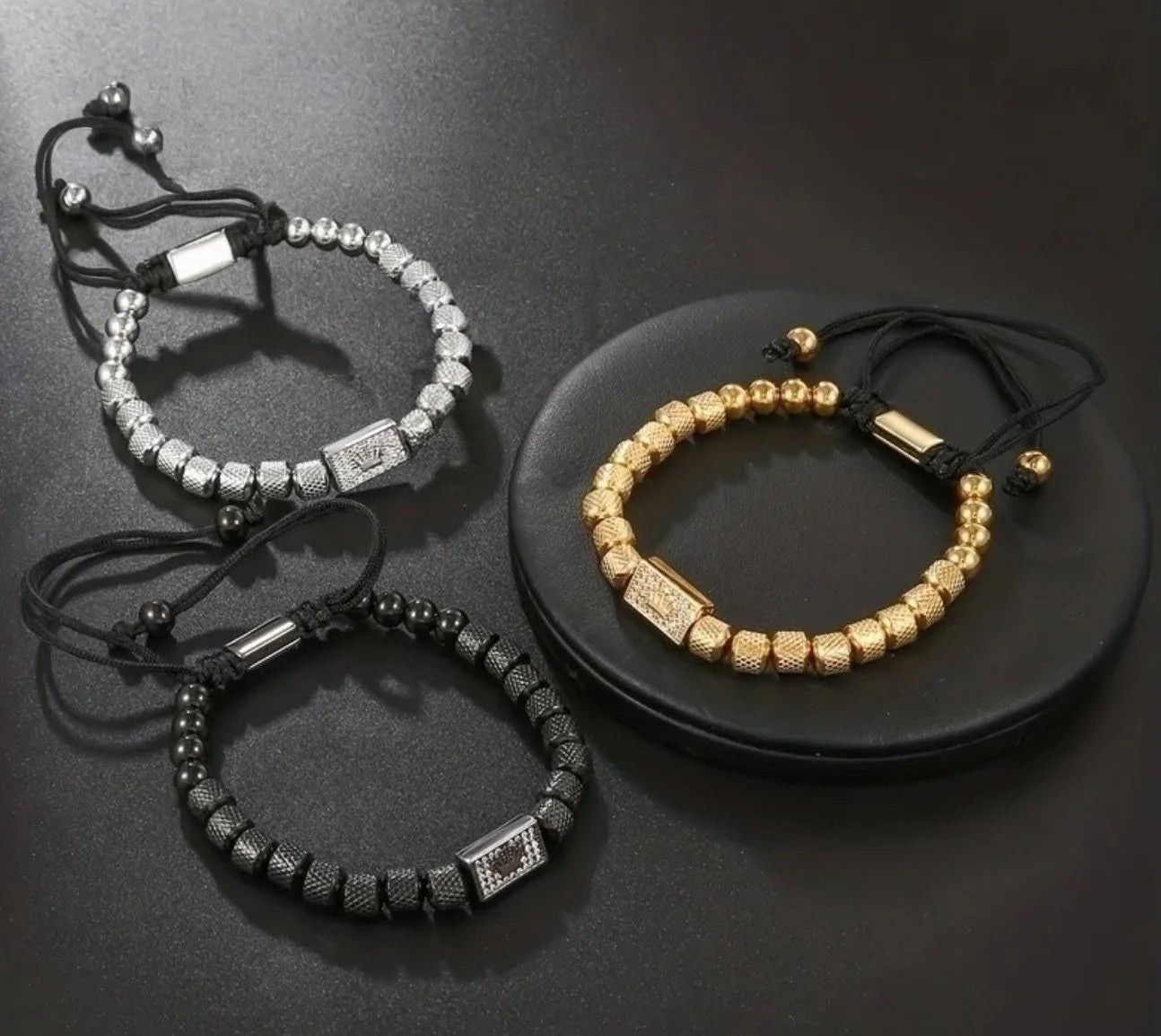 Mens Beaded Inlay Zircon Bracelet