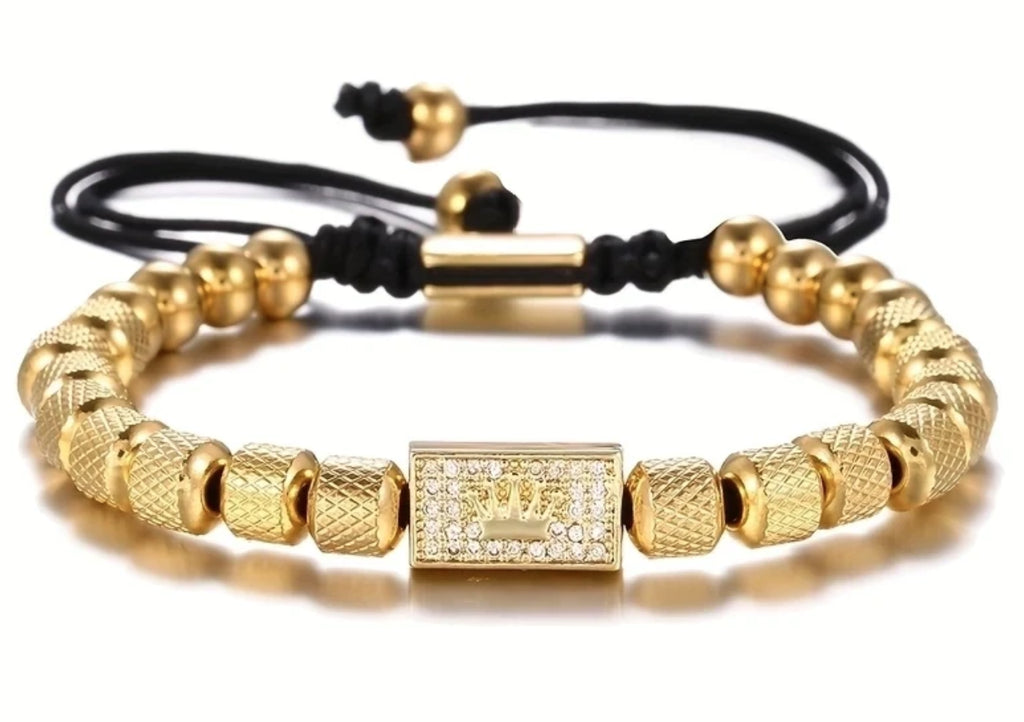 Mens Beaded Inlay Zircon Bracelet