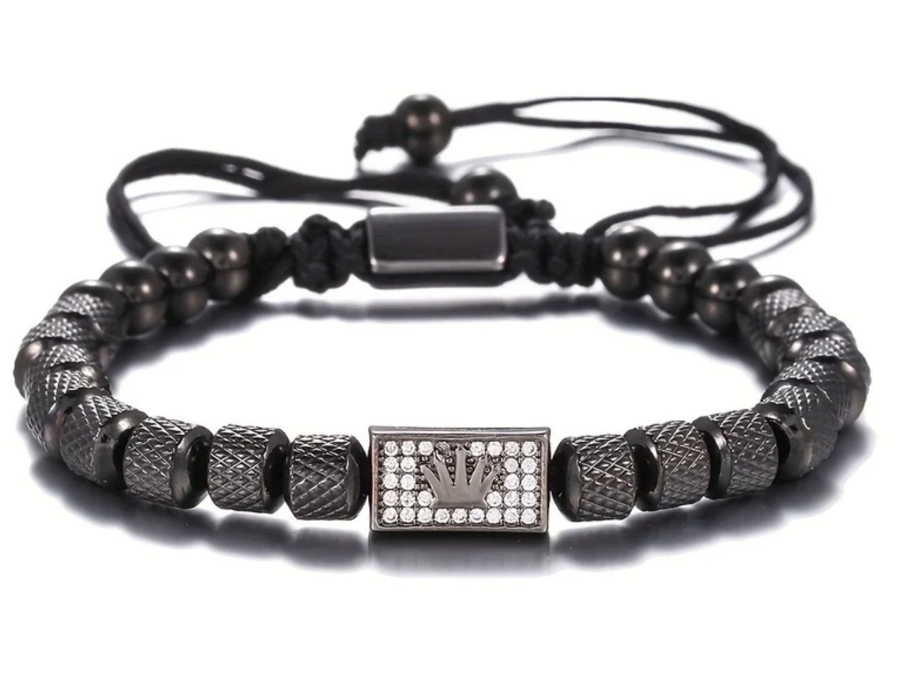 Mens Beaded Inlay Zircon Bracelet