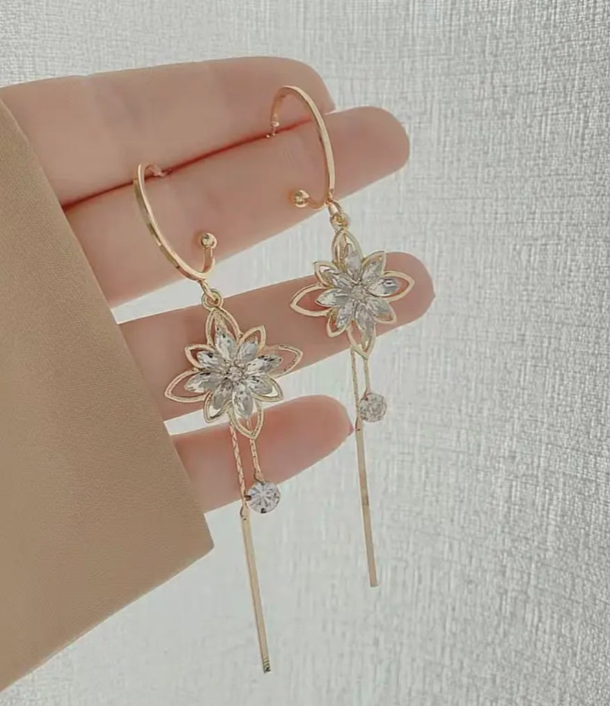 Floral Crystal Long drop earrings